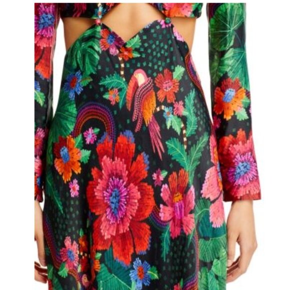 FARM Rio Black Blooming Garden Lenzin Ecovero Viscose Midi Dress Size M - Picture 3 of 16